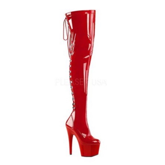 Pleaser Shoes - Red thigh high boots